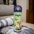 Kids Red Fox Water Bottle 12oz With Reusable Straw Can Be Personalized