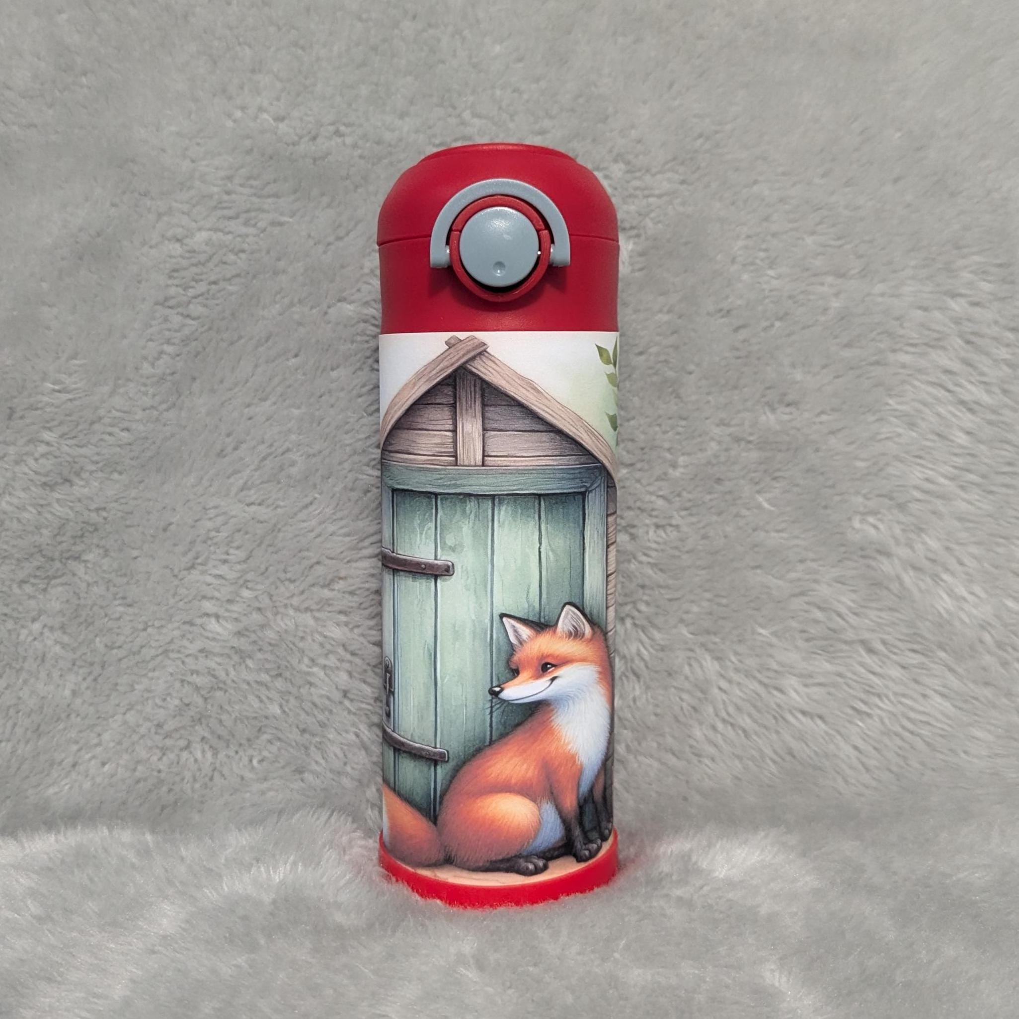Kids Red Fox Water Bottle 12oz With Reusable Straw Can Be Personalized