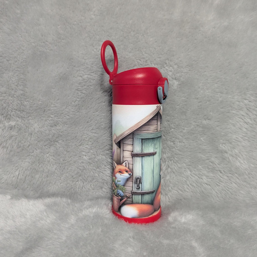 Kids Red Fox Water Bottle 12oz With Reusable Straw Can Be Personalized