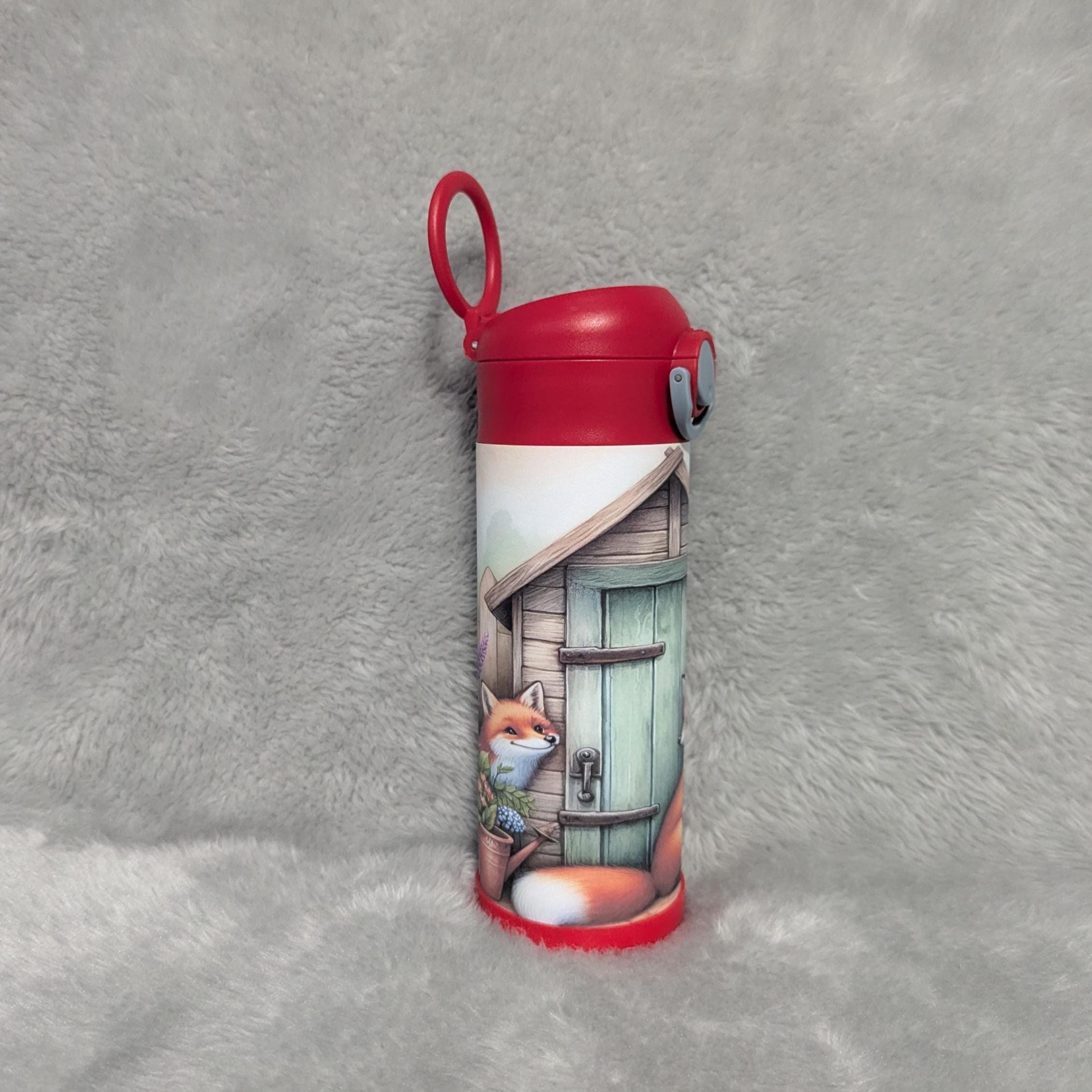 Kids Red Fox Water Bottle 12oz With Reusable Straw Can Be Personalized