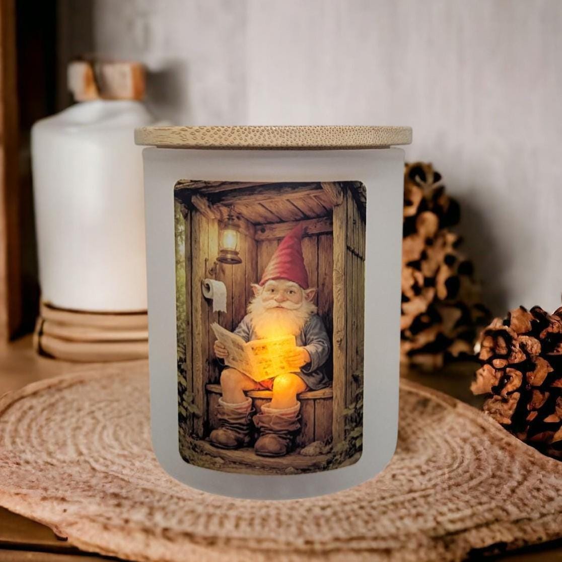 Funny Outhouse Gnome Candle Holder With A Battery Operated Flickering Tea Light