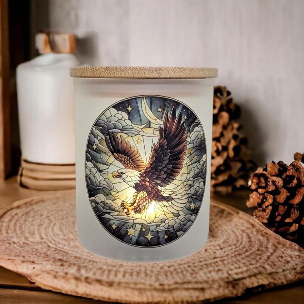 Stained Glass Design Eagle Candle Holder With A Battery Operated Flickering Tea Light
