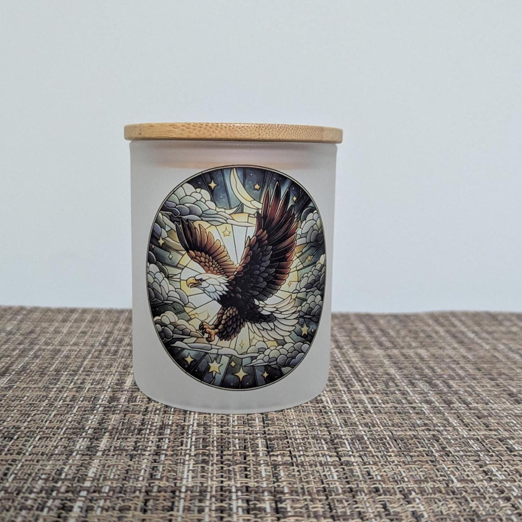 Stained Glass Design Eagle Candle Holder With A Battery Operated Flickering Tea Light
