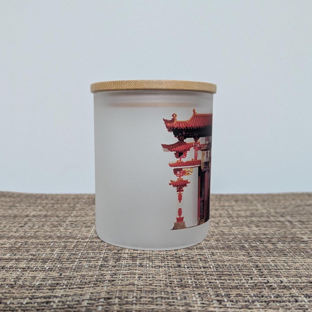 Red Chinese Gate Candle Holder with Battery Operated Flickering Tea Light and Bamboo Lid