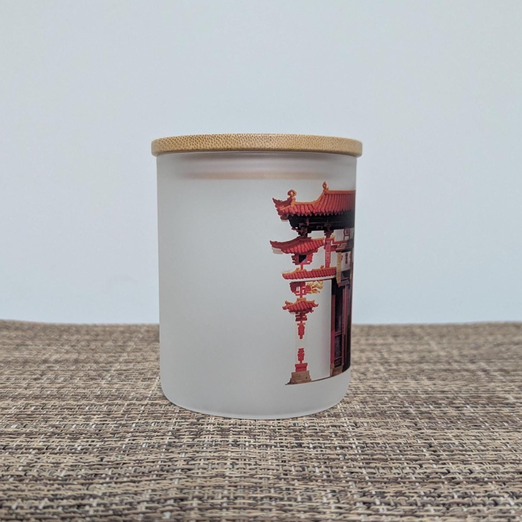 Red Chinese Gate Candle Holder with Battery Operated Flickering Tea Light and Bamboo Lid