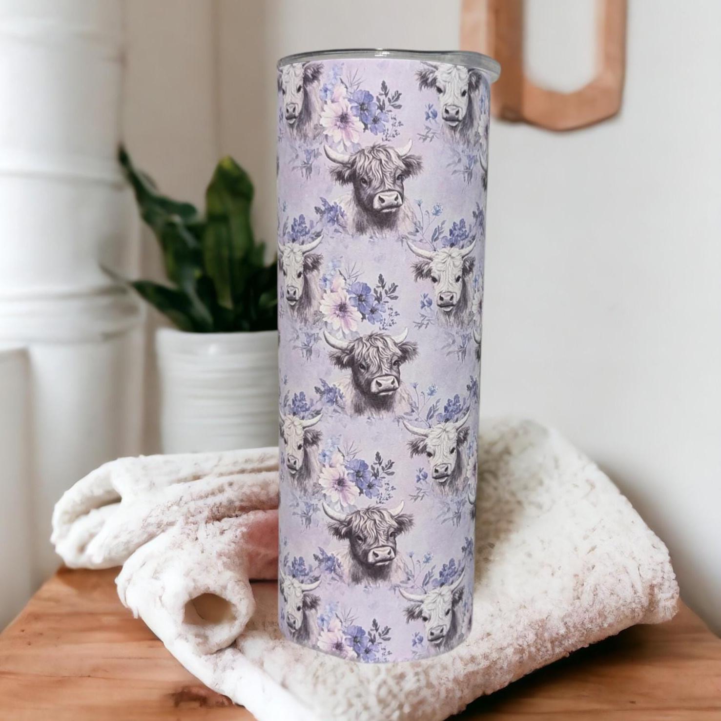 Floral Highland Cow Tumbler With Reusable Straw Can Be Personalized, Highland Cow Gift, Drinkware For Everyday Use - Hot Or Cold Drinks