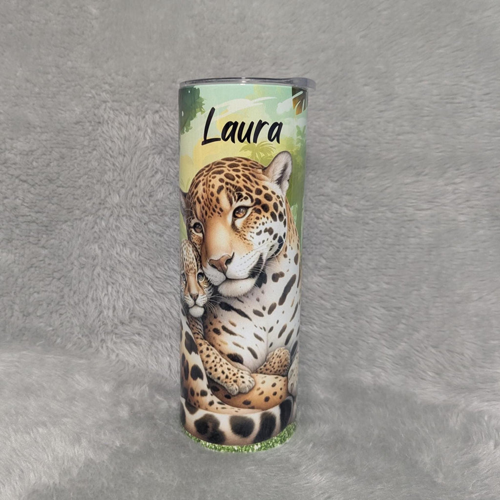 Cheetah Tumbler With A Cheetah and Her Cub, Cheetah Gift, Cheetah Cup With Name, Gift For Her, 20oz Cheetah Tumbler With Straw