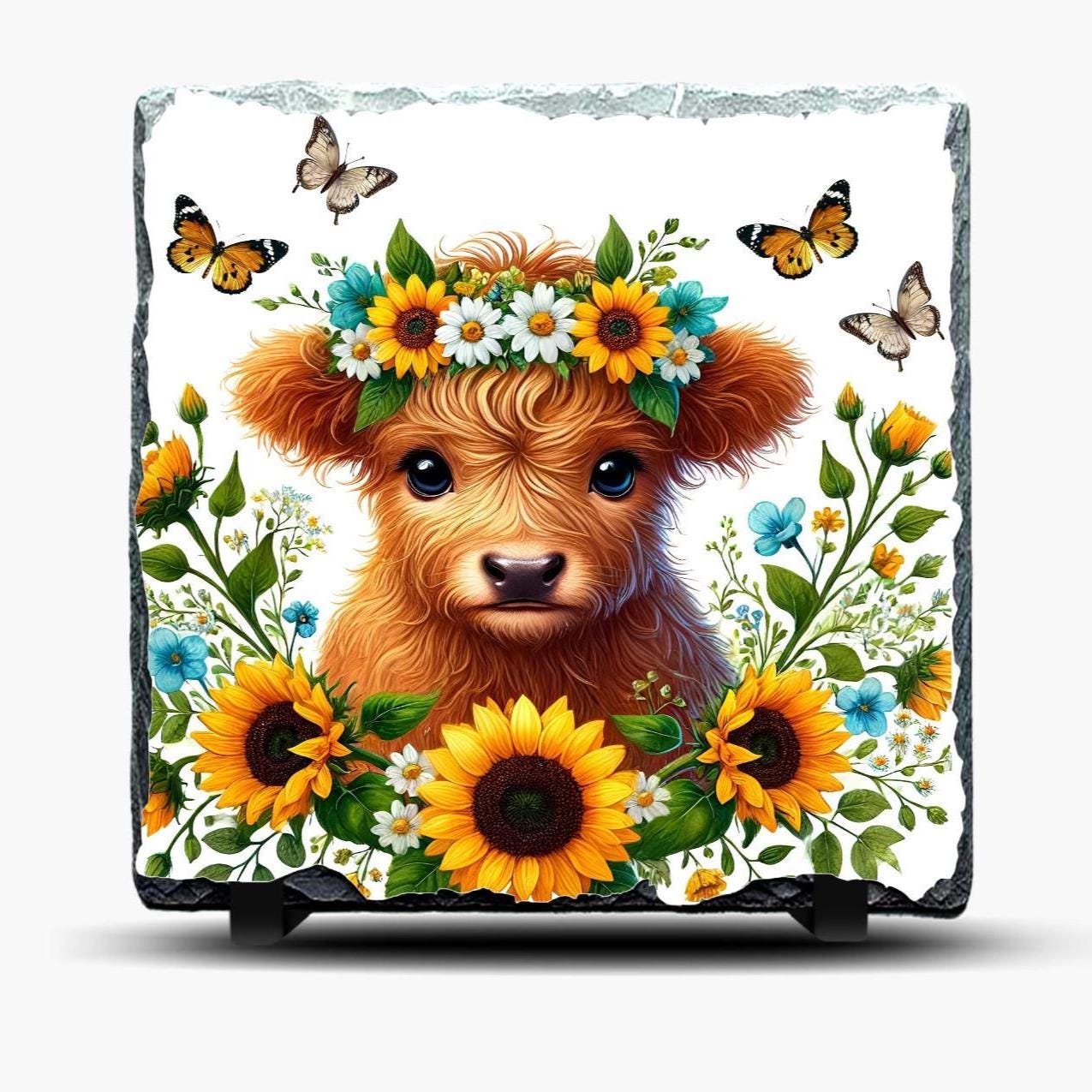 Slate Highland Cow Picture With Display Legs