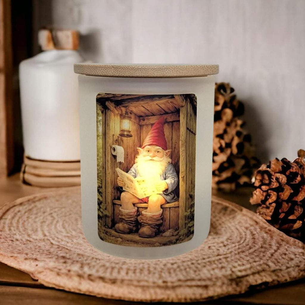 Funny Outhouse Gnome Candle Holder With A Battery Operated Flickering Tea Light