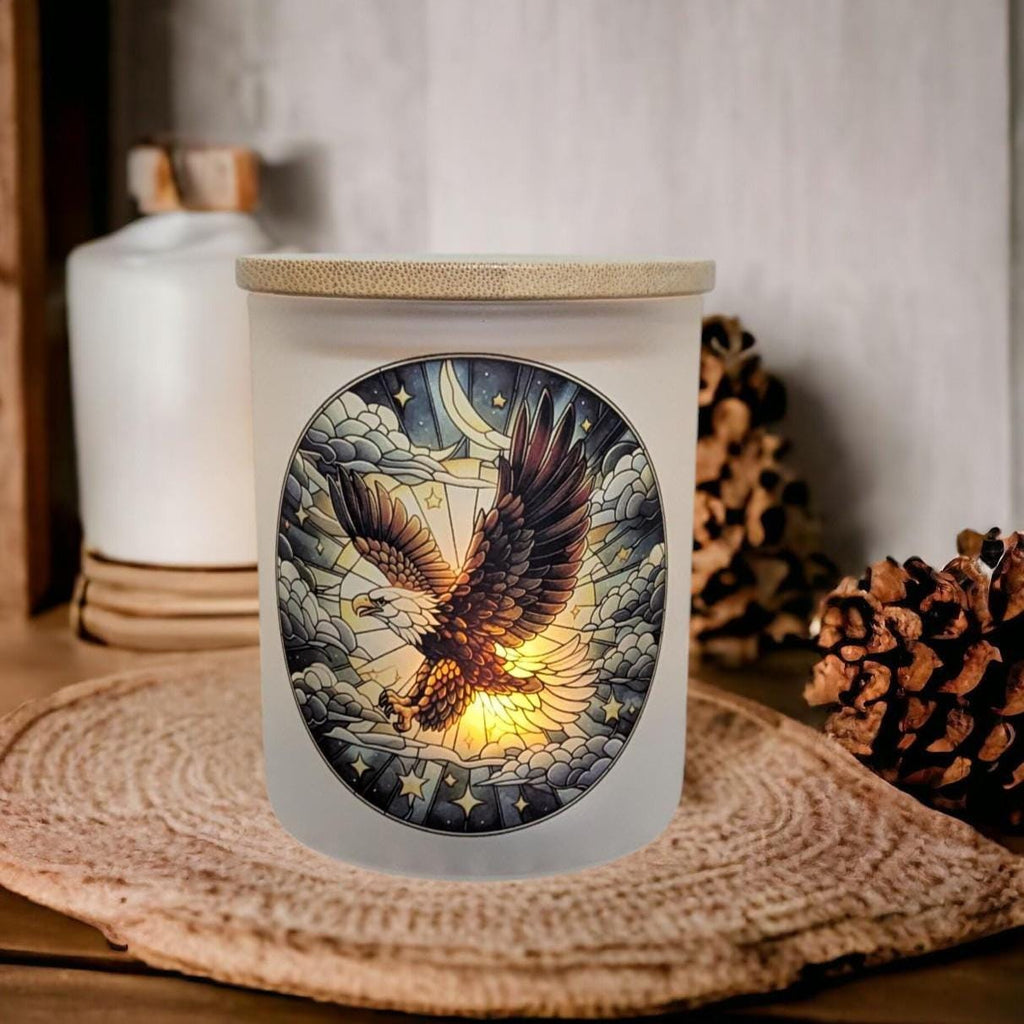 Stained Glass Design Eagle Candle Holder With A Battery Operated Flickering Tea Light