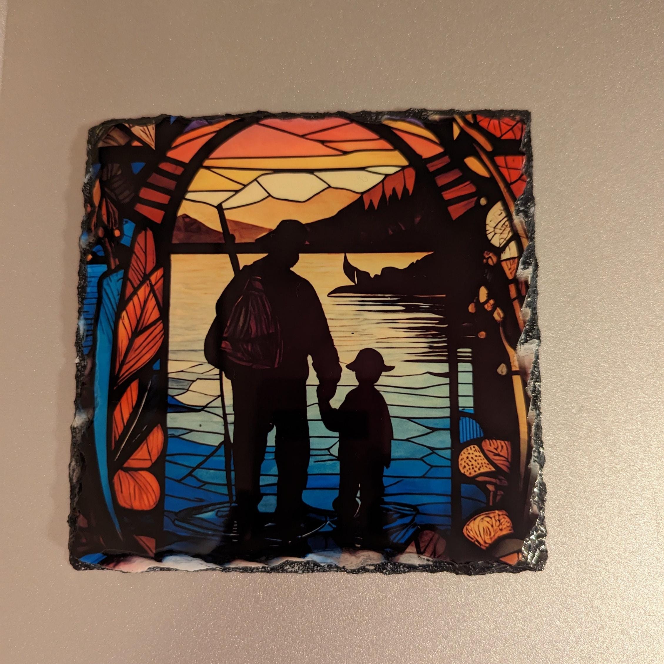 Father and Son Slate Picture With Display Legs