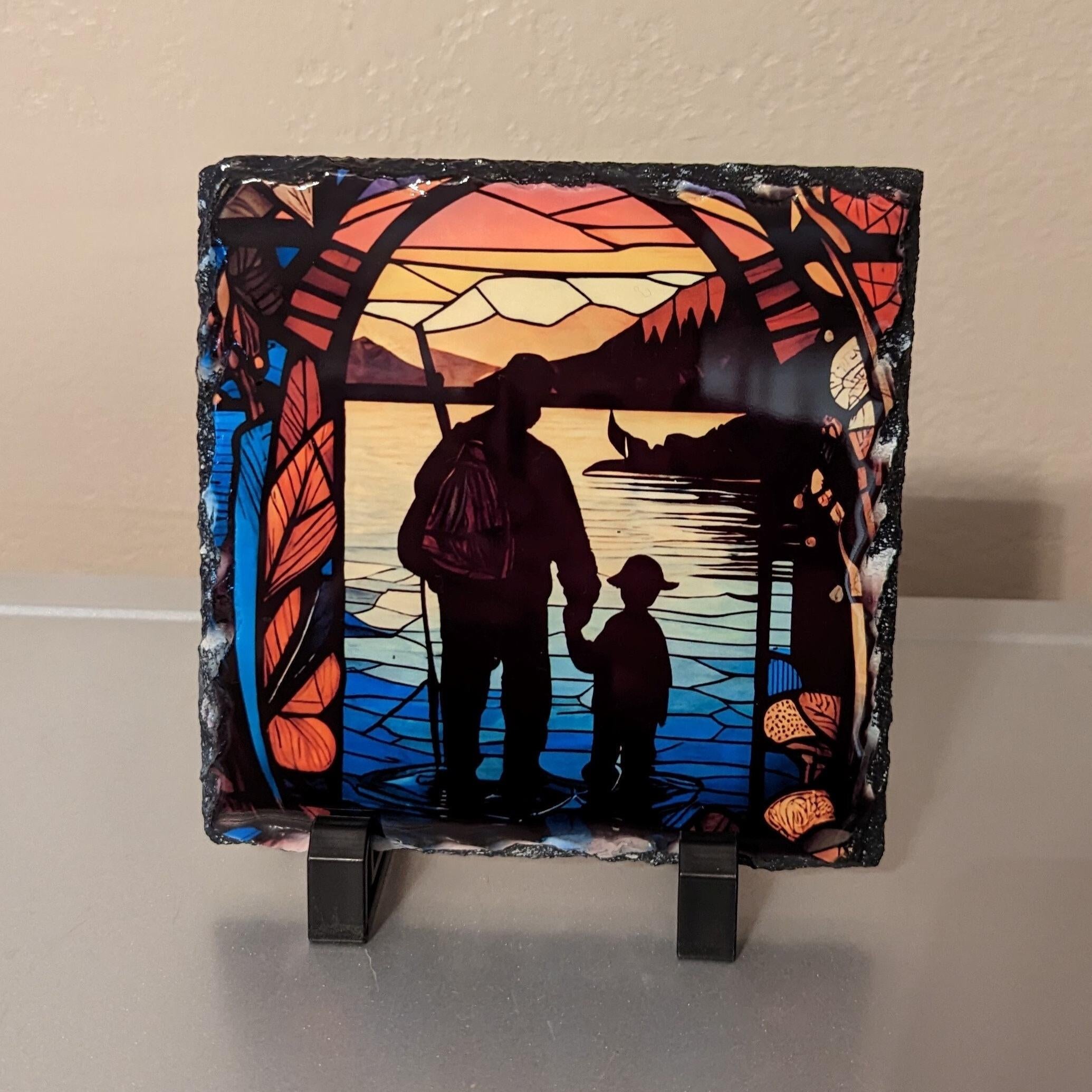Father and Son Slate Picture With Display Legs