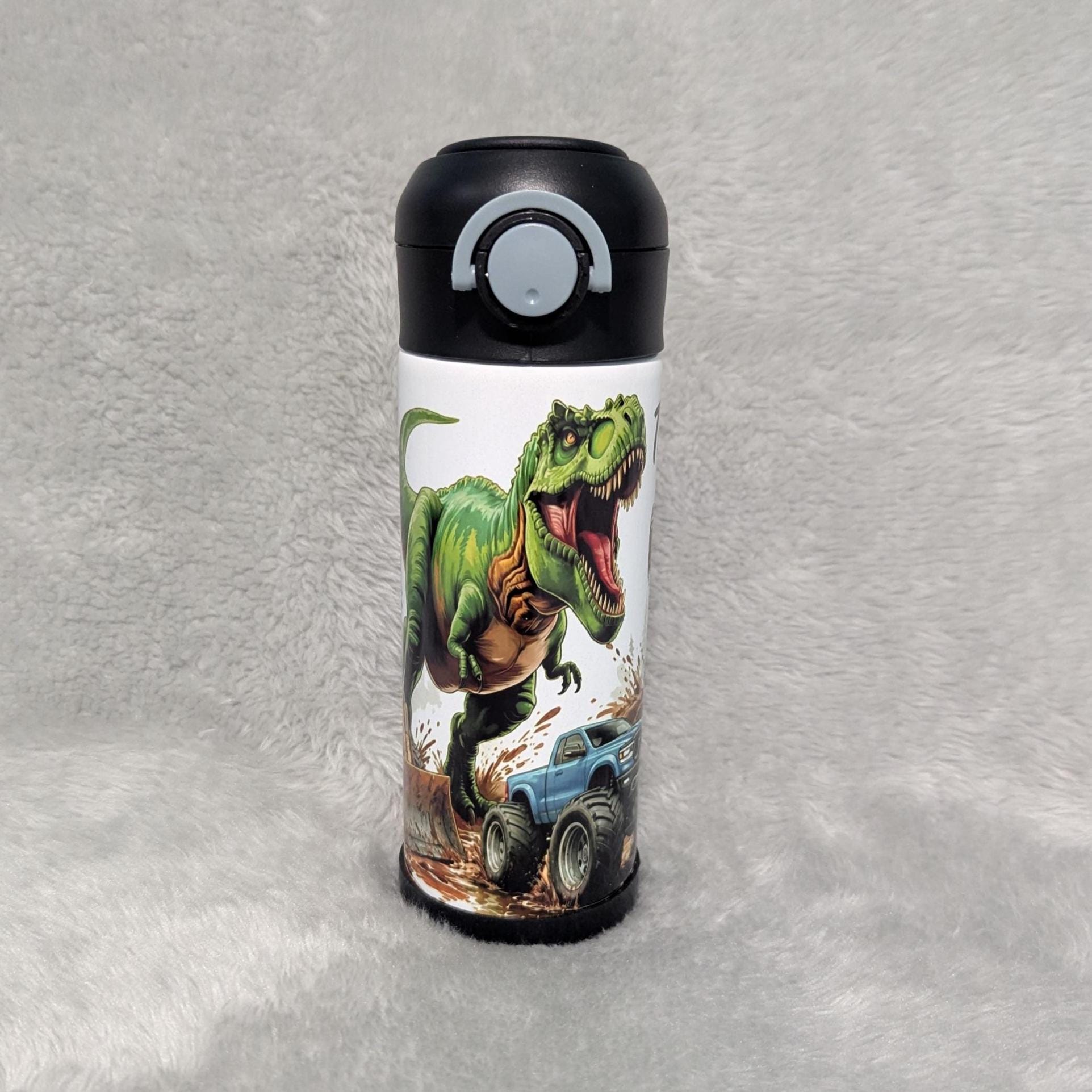 Kids Dinosaur Water Bottle 12oz With Reusable Straw Can Be Personalized