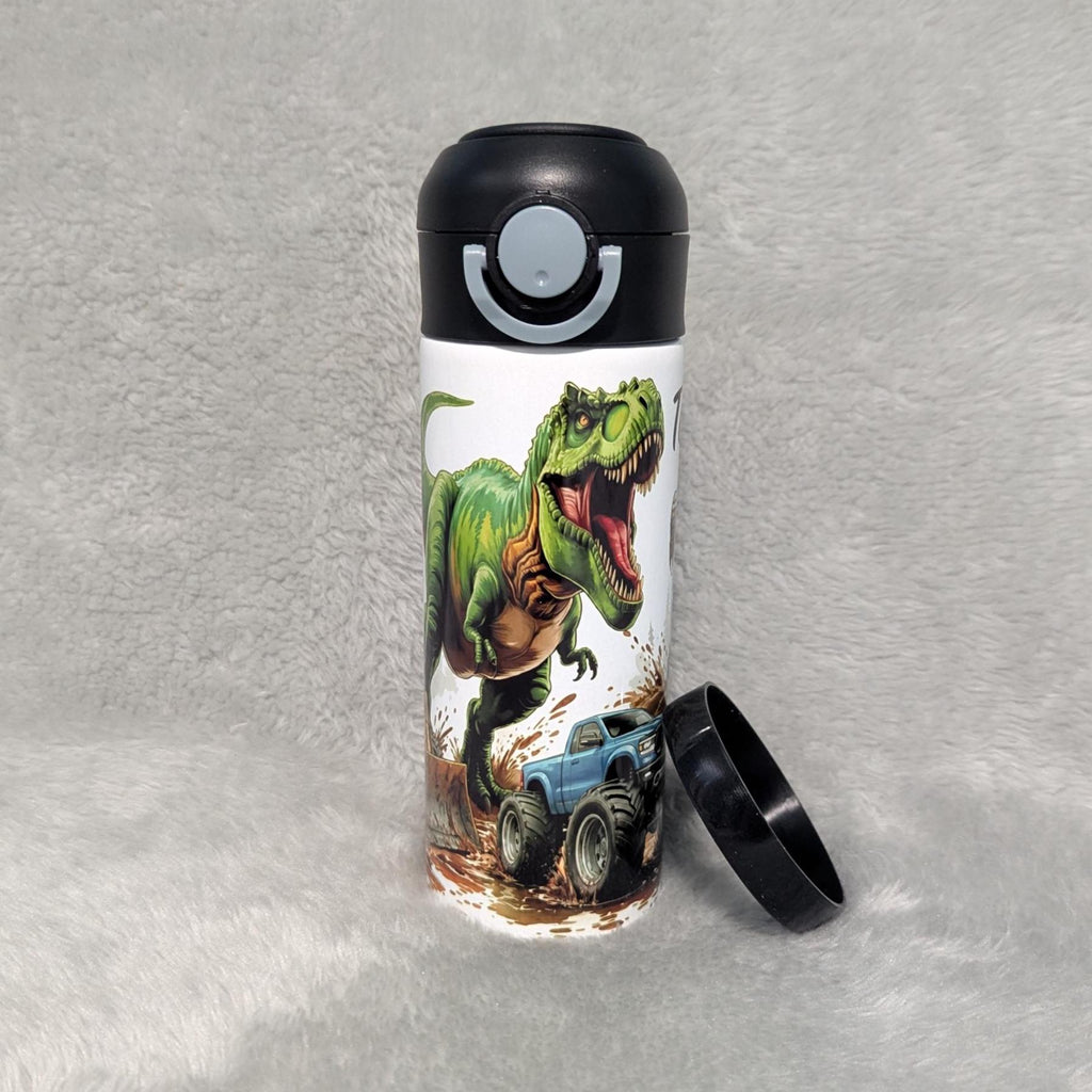 Kids Dinosaur Water Bottle 12oz With Reusable Straw Can Be Personalized