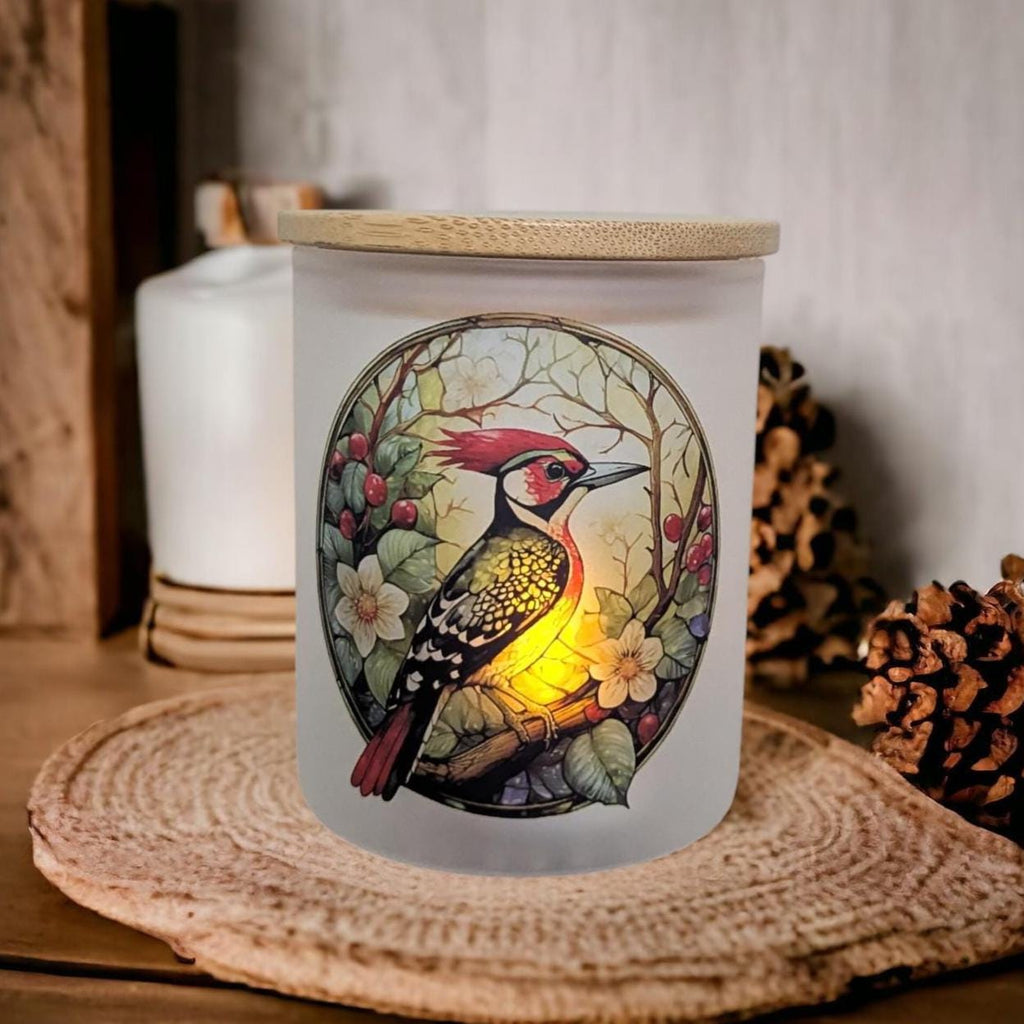 Woodpecker Candle Holder With A Battery Operated Flickering Tea Light