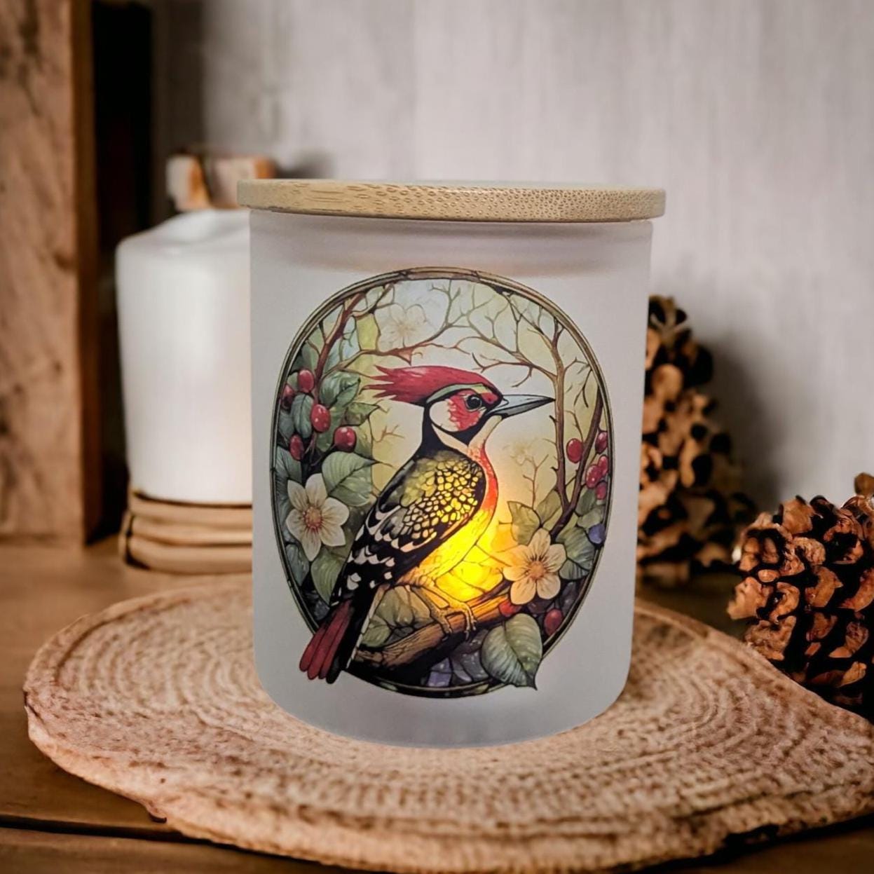 Woodpecker Candle Holder With A Battery Operated Flickering Tea Light