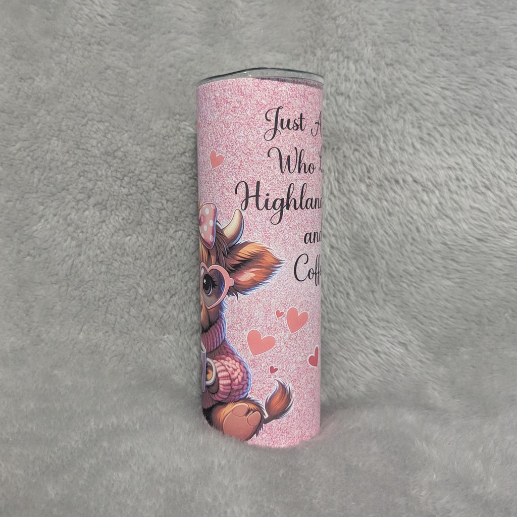 Just A Girl Who Loves Highland Cows and Coffee Tumbler With Reusable Straw, Can Be Personalized,  20oz Tumbler For Hot Or Cold Drinks