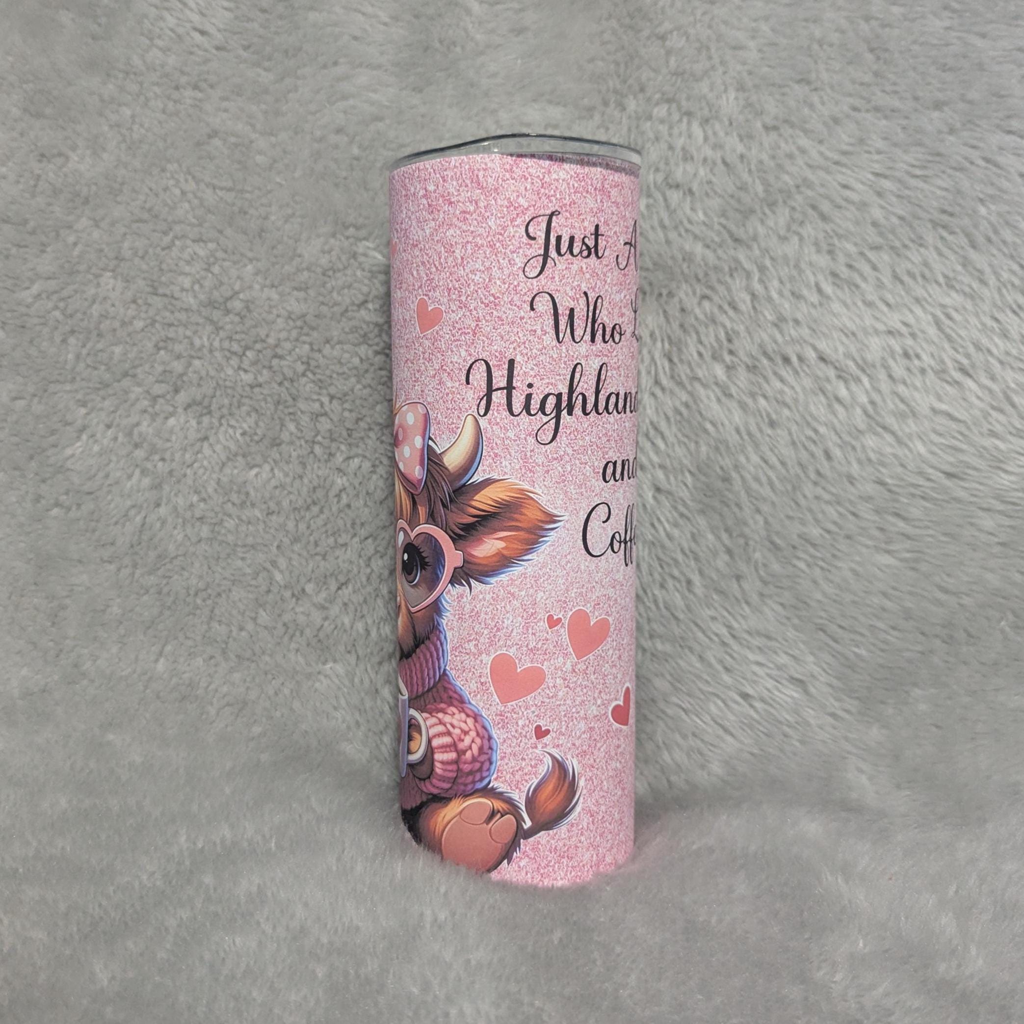 Just A Girl Who Loves Highland Cows and Coffee Tumbler With Reusable Straw, Can Be Personalized,  20oz Tumbler For Hot Or Cold Drinks