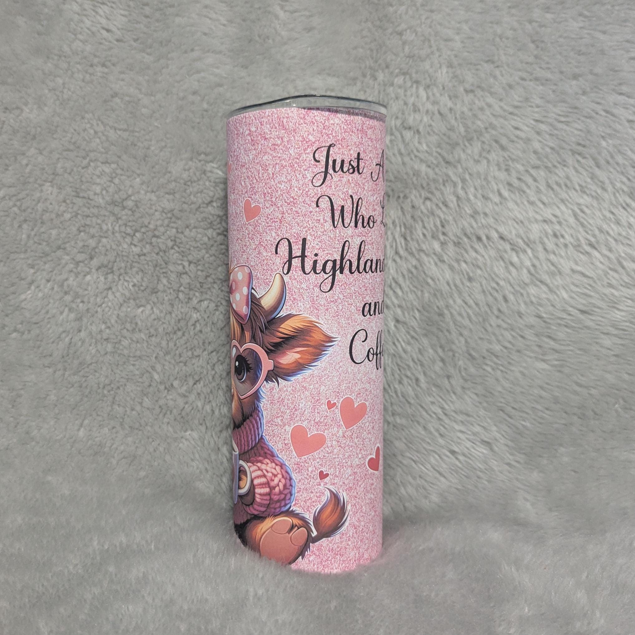 Just A Girl Who Loves Highland Cows and Coffee Tumbler With Reusable Straw, Can Be Personalized,  20oz Tumbler For Hot Or Cold Drinks