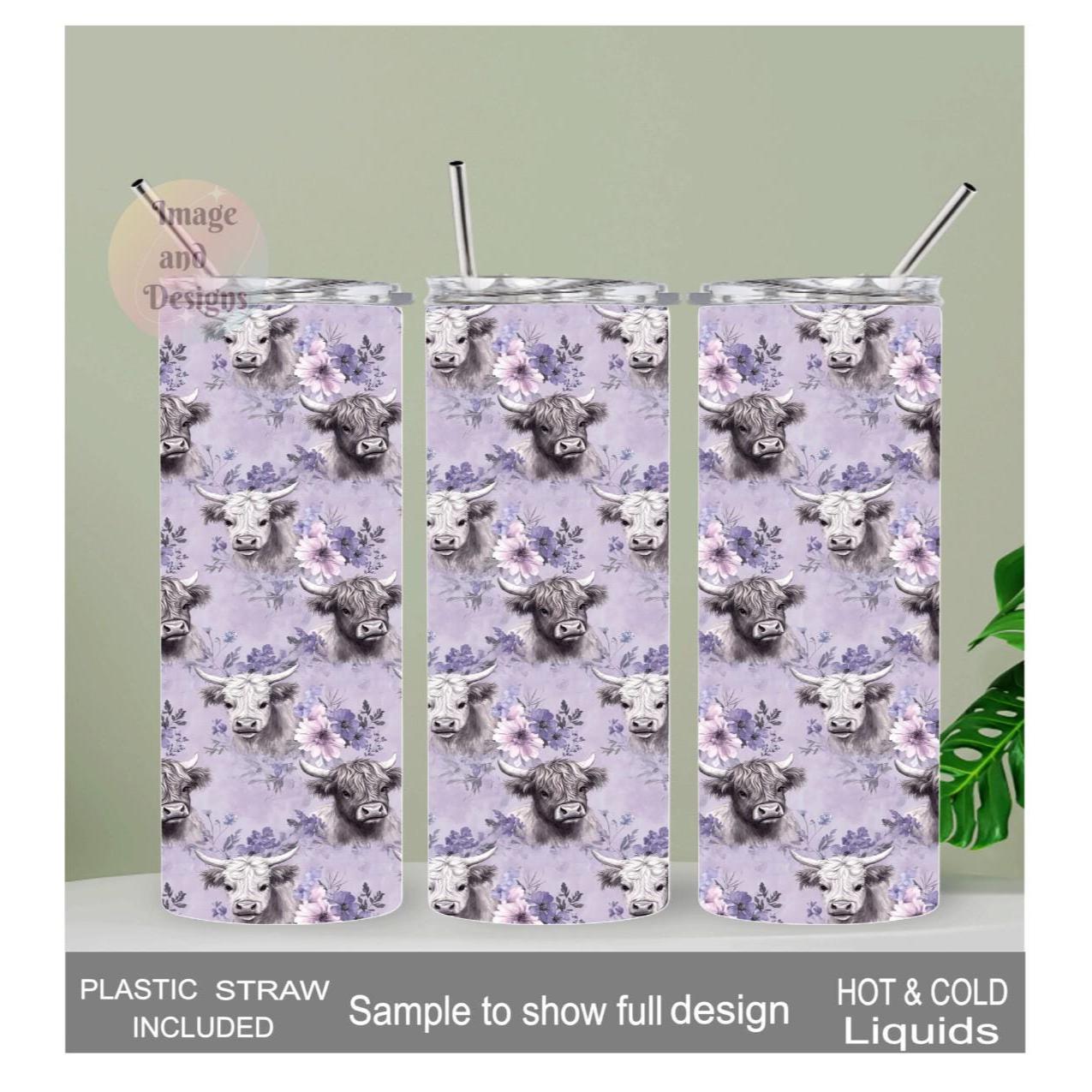 Floral Highland Cow Tumbler With Reusable Straw Can Be Personalized, Highland Cow Gift, Drinkware For Everyday Use - Hot Or Cold Drinks
