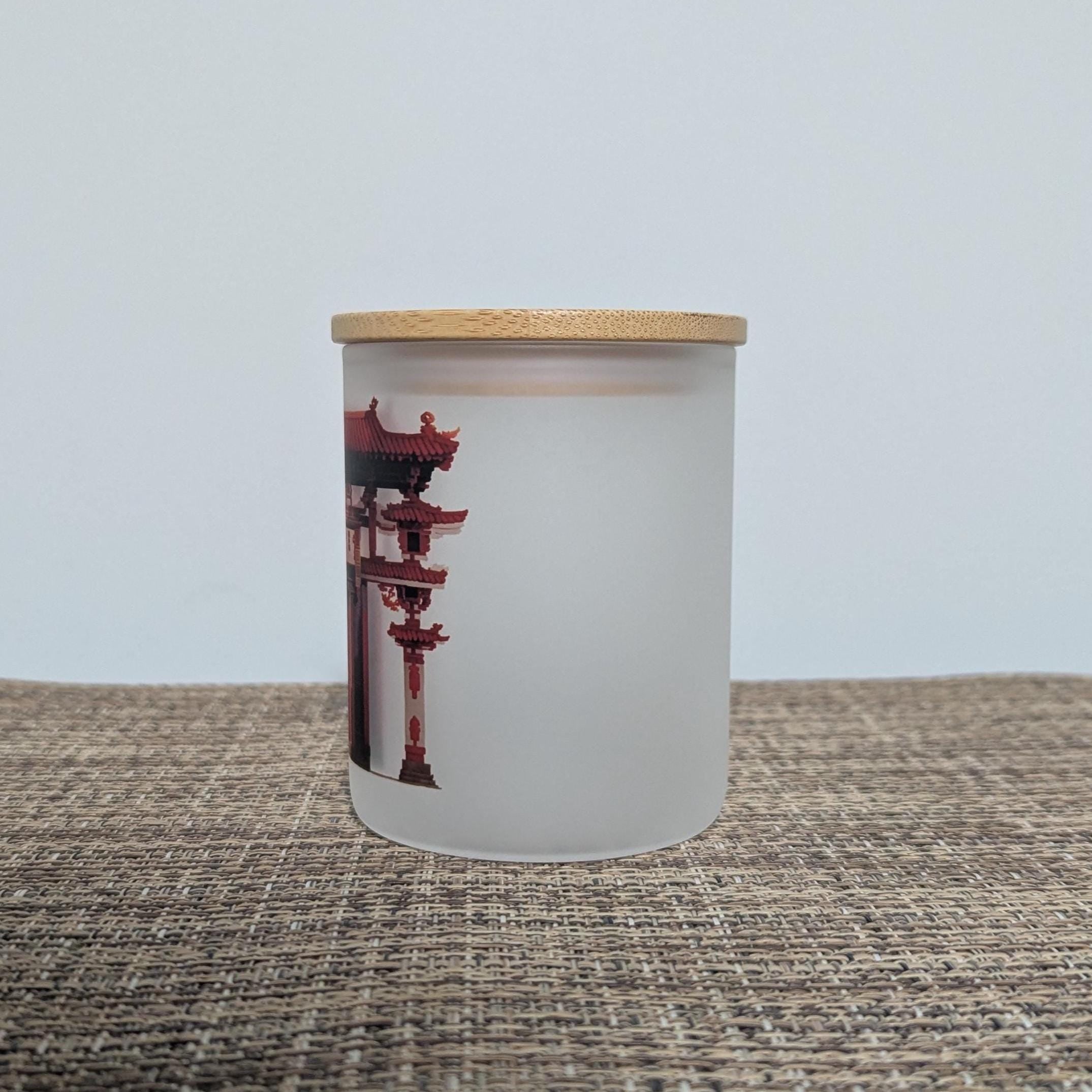 Red Chinese Gate Candle Holder with Battery Operated Flickering Tea Light and Bamboo Lid