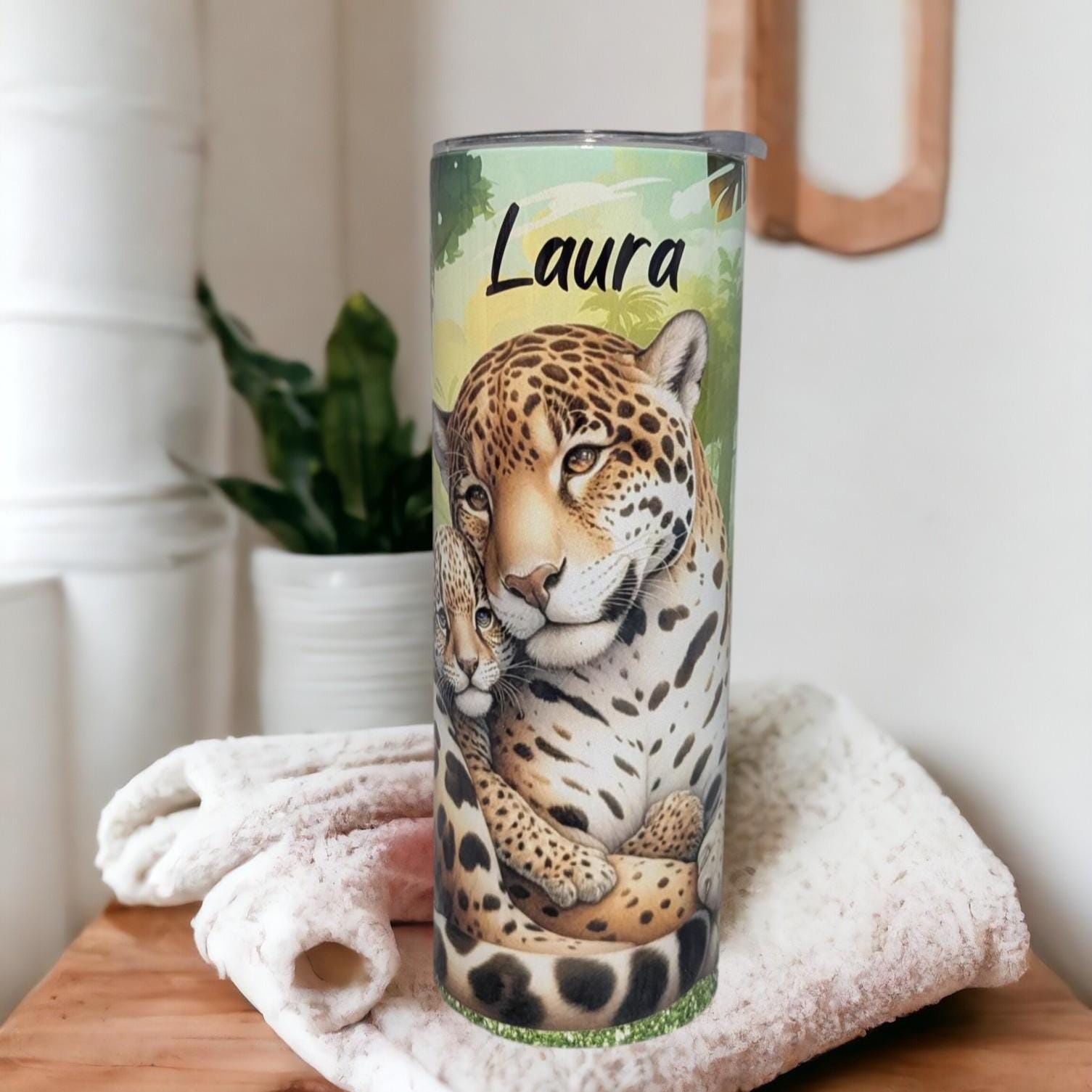 Cheetah Tumbler With A Cheetah and Her Cub, Cheetah Gift, Cheetah Cup With Name, Gift For Her, 20oz Cheetah Tumbler With Straw