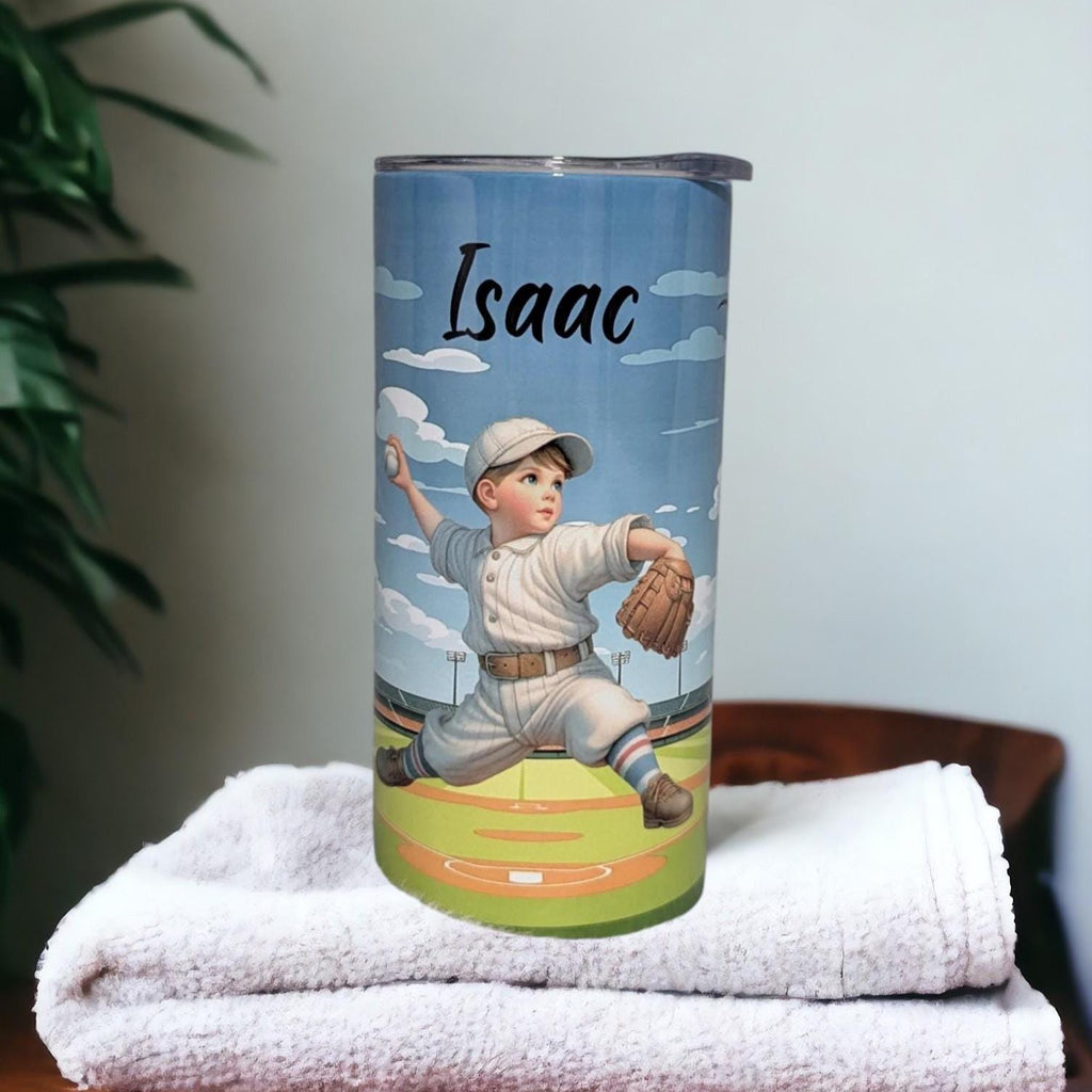 Kids Baseball Tumbler with Reusable Straw - Can Be Personalized, Youth Baseball Theme Gift, Great For Home Or On The Go, Custom Kids Cup,