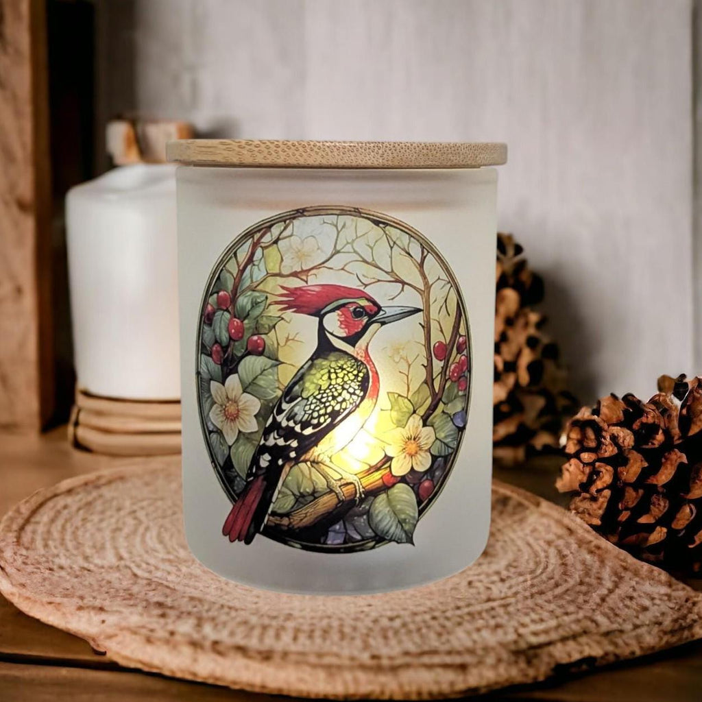 Woodpecker Candle Holder With A Battery Operated Flickering Tea Light