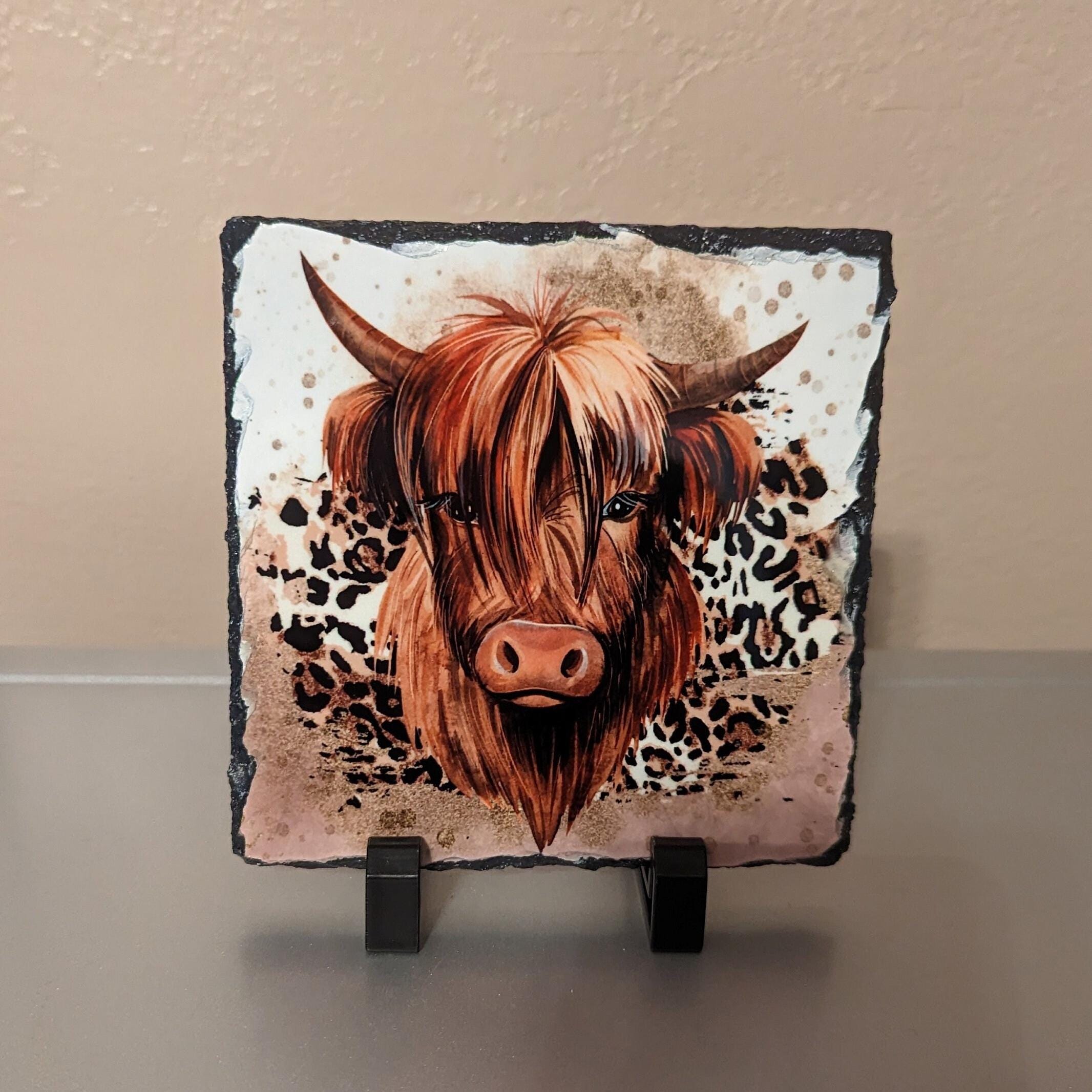 Highland Cow Slate Picture With Display Legs