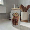 Frosted 16oz Highland Cow and Baby Glass With Bamboo Lid & Reusable Straw