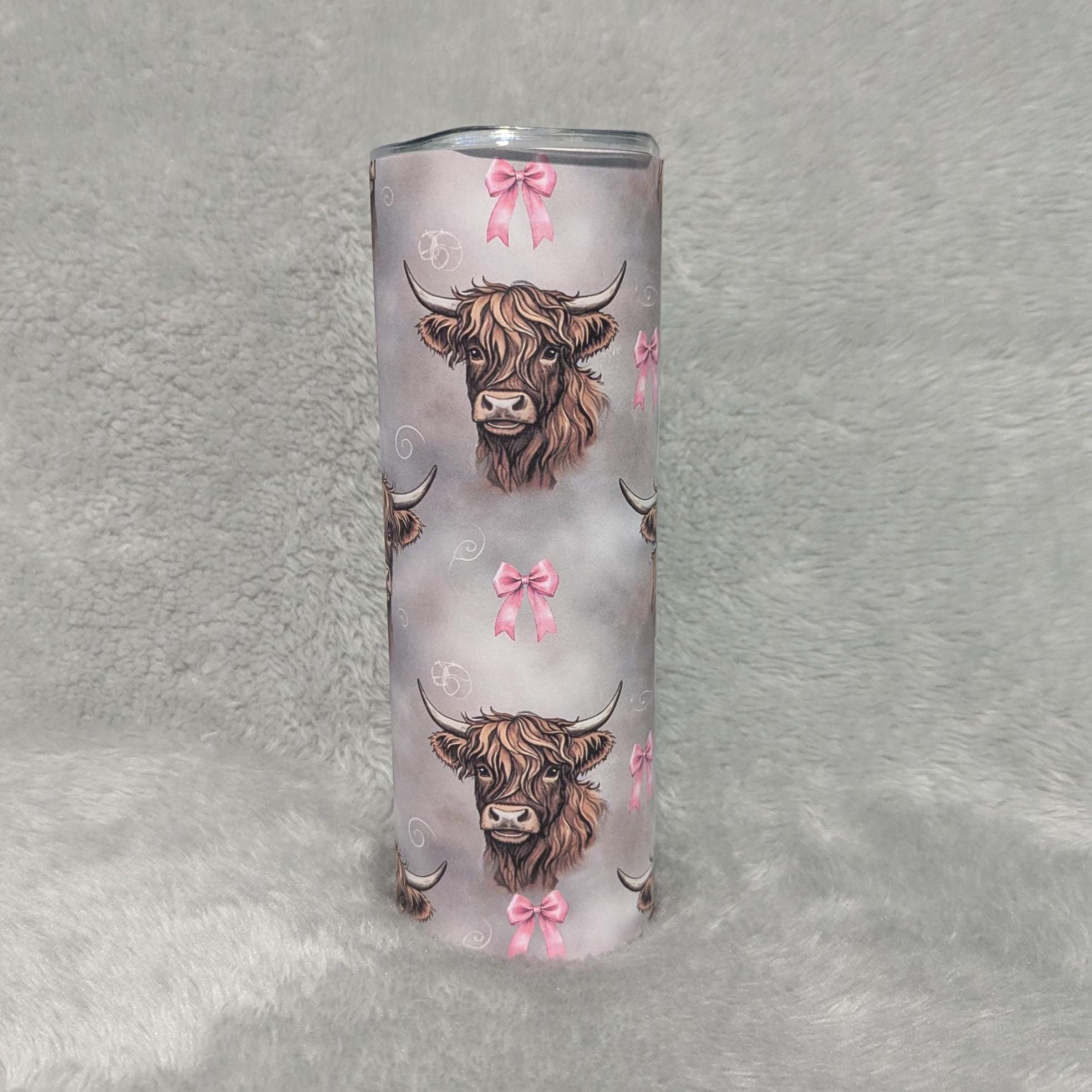Highland Cow and Pink Bows Tumbler 20oz With Reusable Straw