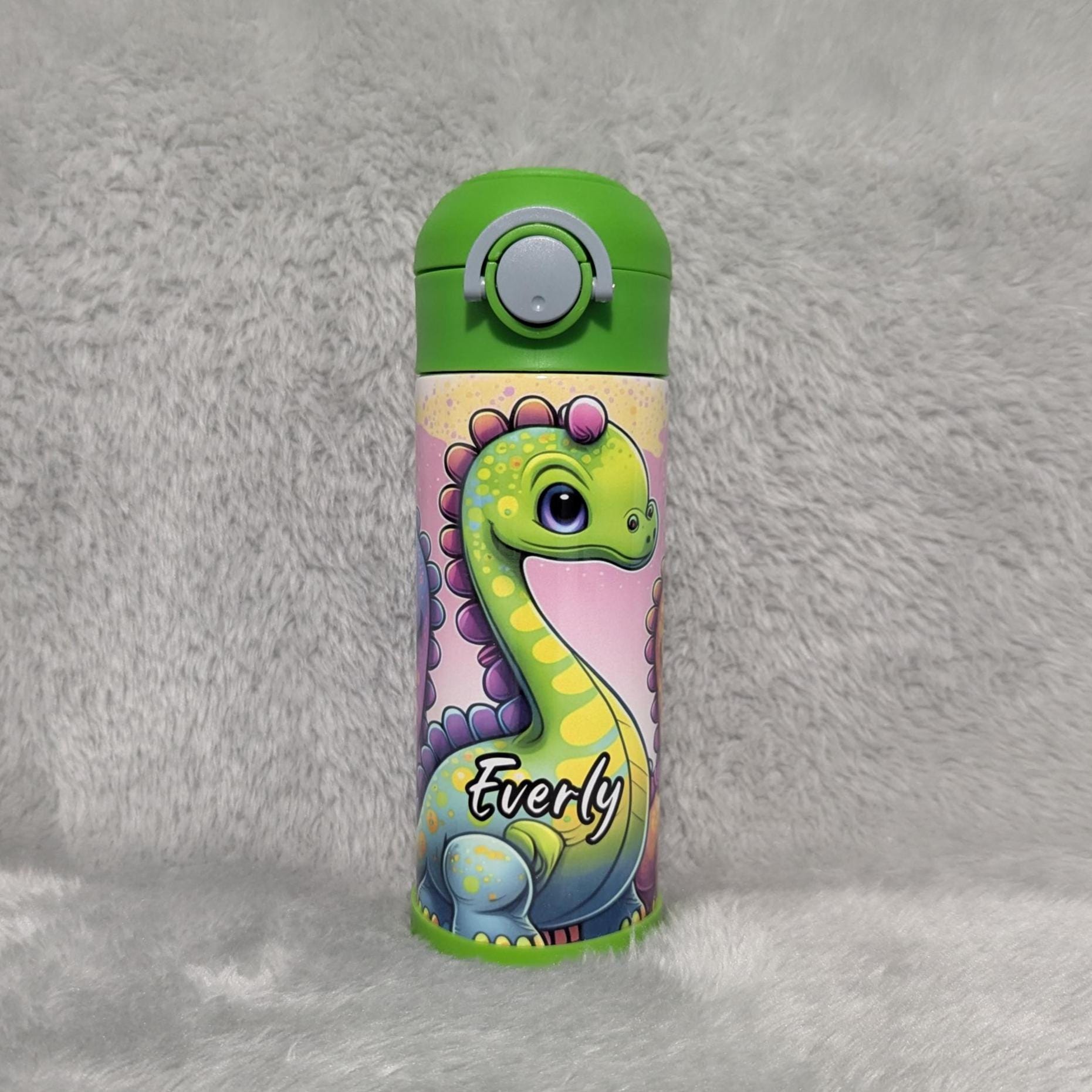 Kids Dinosaur Water Bottle 12oz With Reusable Straw Can Be Personalized