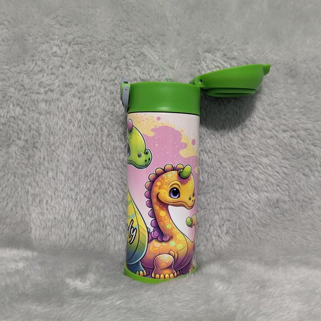 Kids Dinosaur Water Bottle 12oz With Reusable Straw Can Be Personalized
