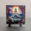 Lighthouse Picture With A Stained Glass Design Includes Display Legs