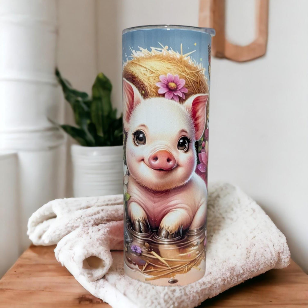 Cute Pig Tumbler Can Be Personalized, Piglet Cup With Name, Pig Lover Tumbler, 20oz Skinny Tumbler With Straw, Hot Or Cold Drinkware