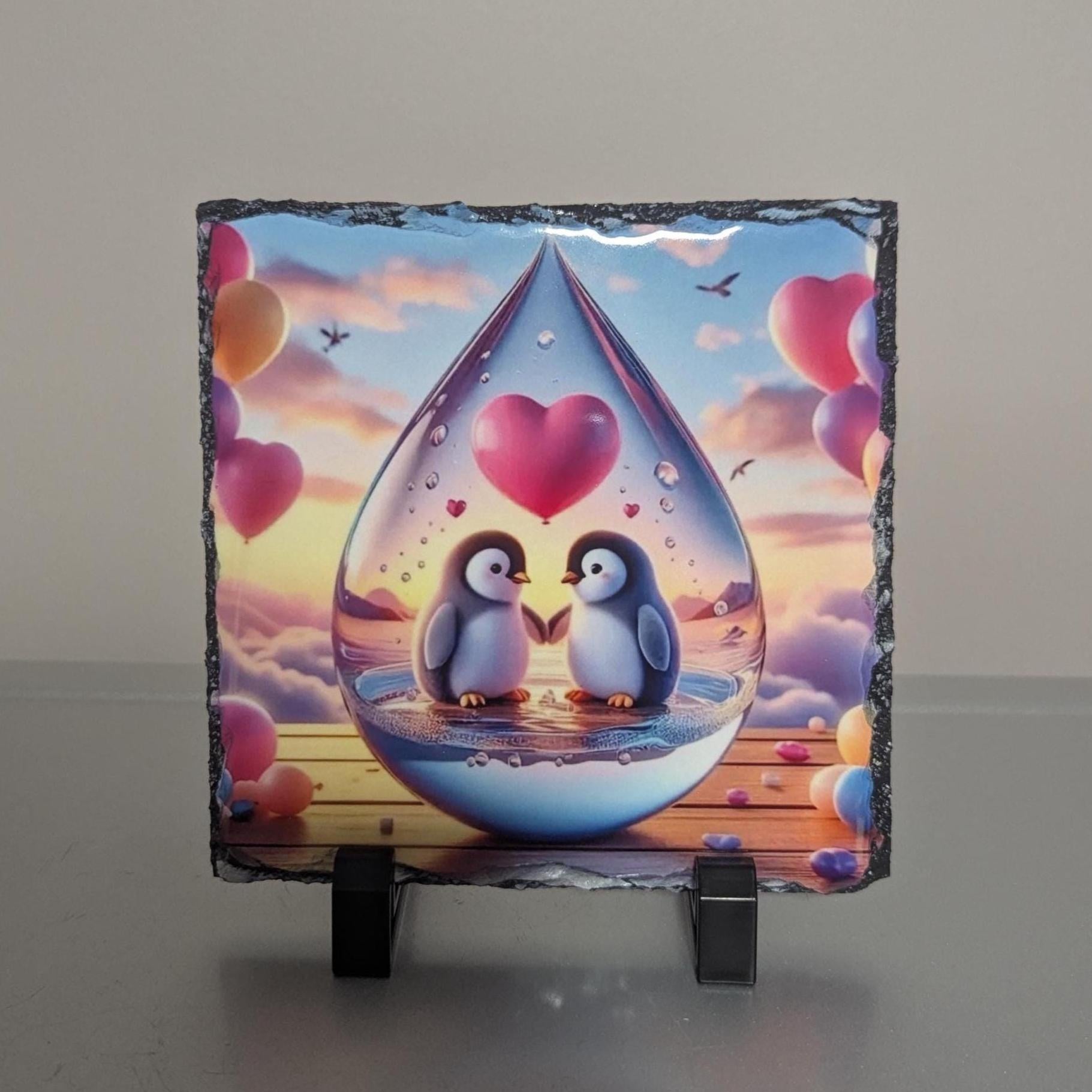 Colorful Slate Penguin Picture with Display Legs