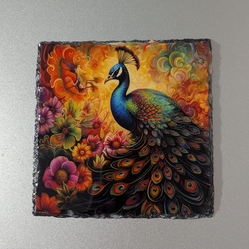 Beautiful Peacock Slate Picture With Display Legs
