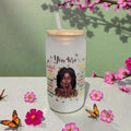 You Are Beautiful 16oz Frosted Glass with Black Woman & Inspirational Words | Includes a Bamboo Lid and Reusable Straw
