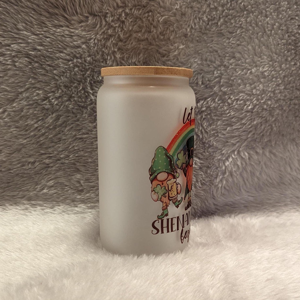 Let the Shenanigans Begin Gnome - 16oz Frosted Glass with Bamboo Lid & Reusable Straw