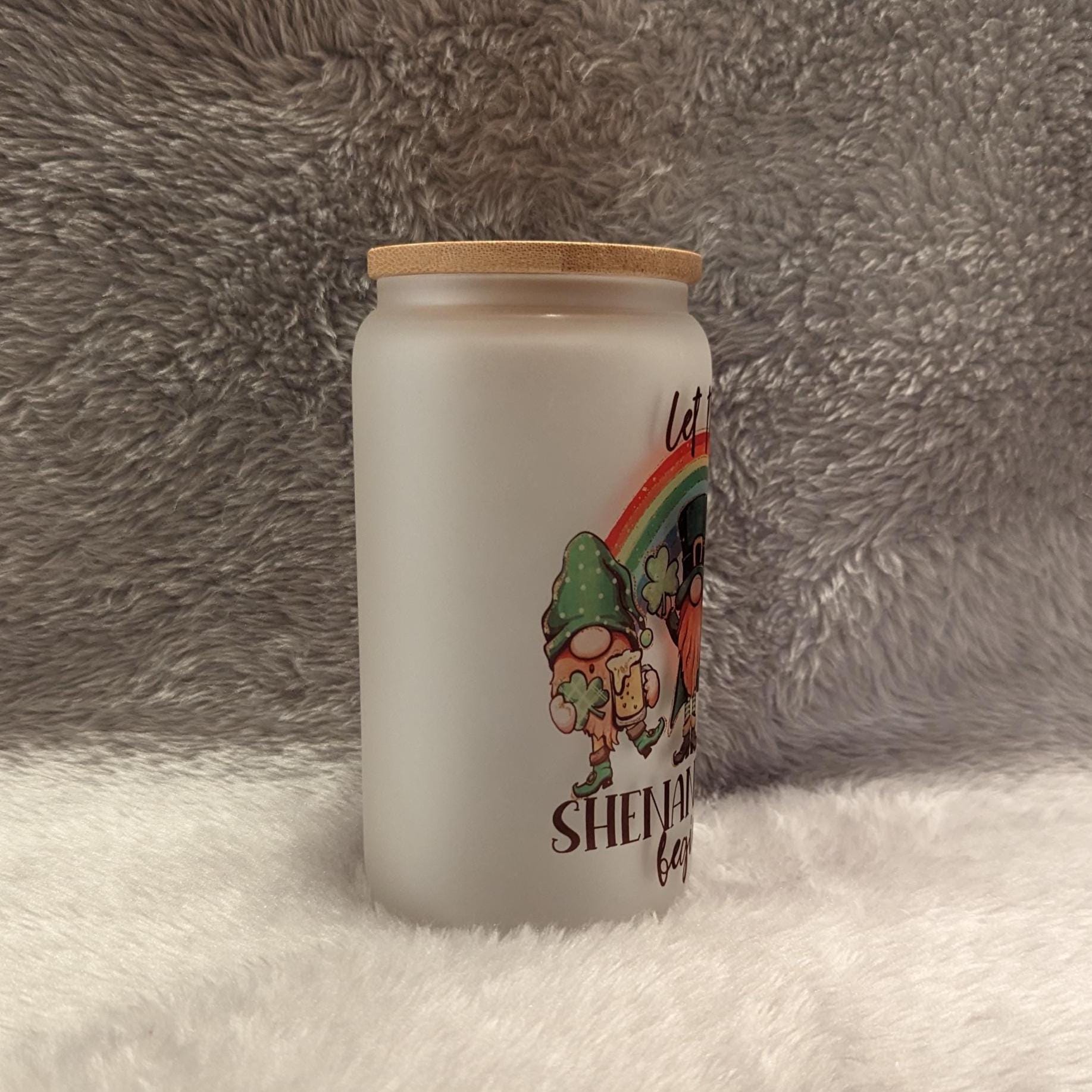 Let the Shenanigans Begin Gnome - 16oz Frosted Glass with Bamboo Lid & Reusable Straw