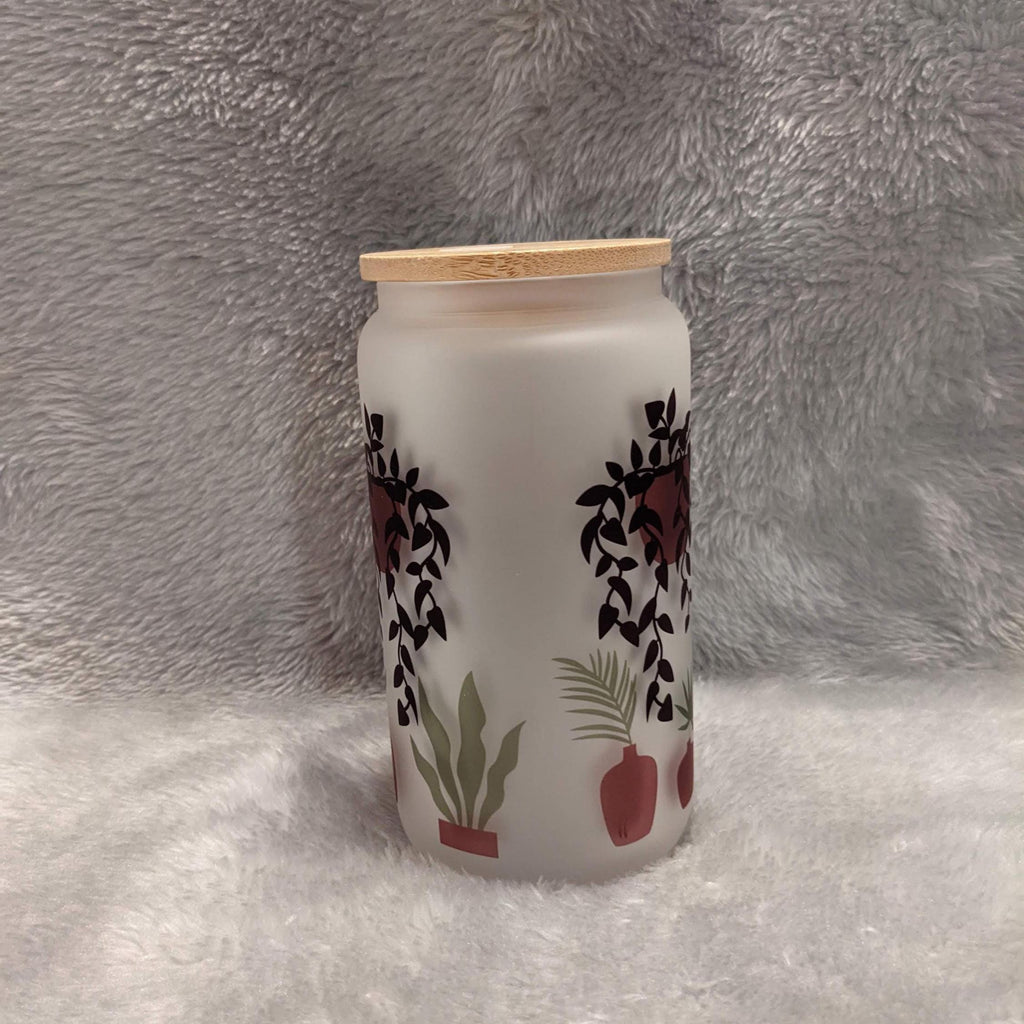 Crazy Plant Lady 16oz Frosted Glass Tumbler with Bamboo Lid & Straw