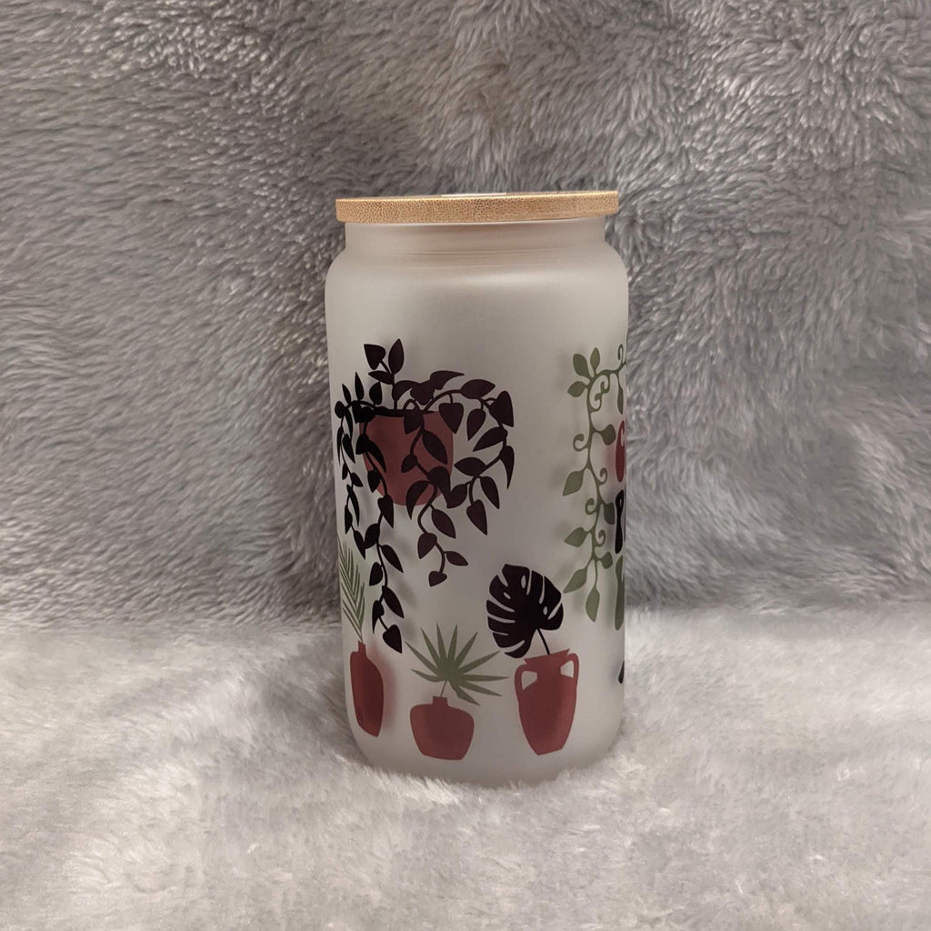 Crazy Plant Lady 16oz Frosted Glass Tumbler with Bamboo Lid & Straw