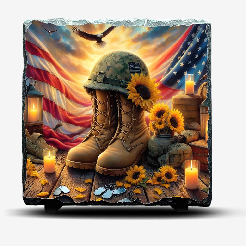 Veteran Memorial Slate Picture With Display Legs