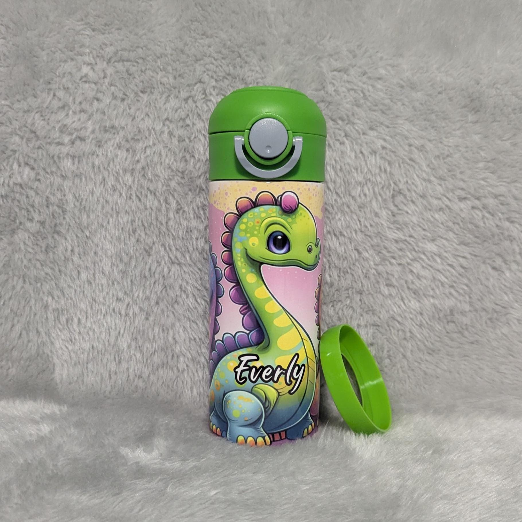 Kids Dinosaur Water Bottle 12oz With Reusable Straw Can Be Personalized