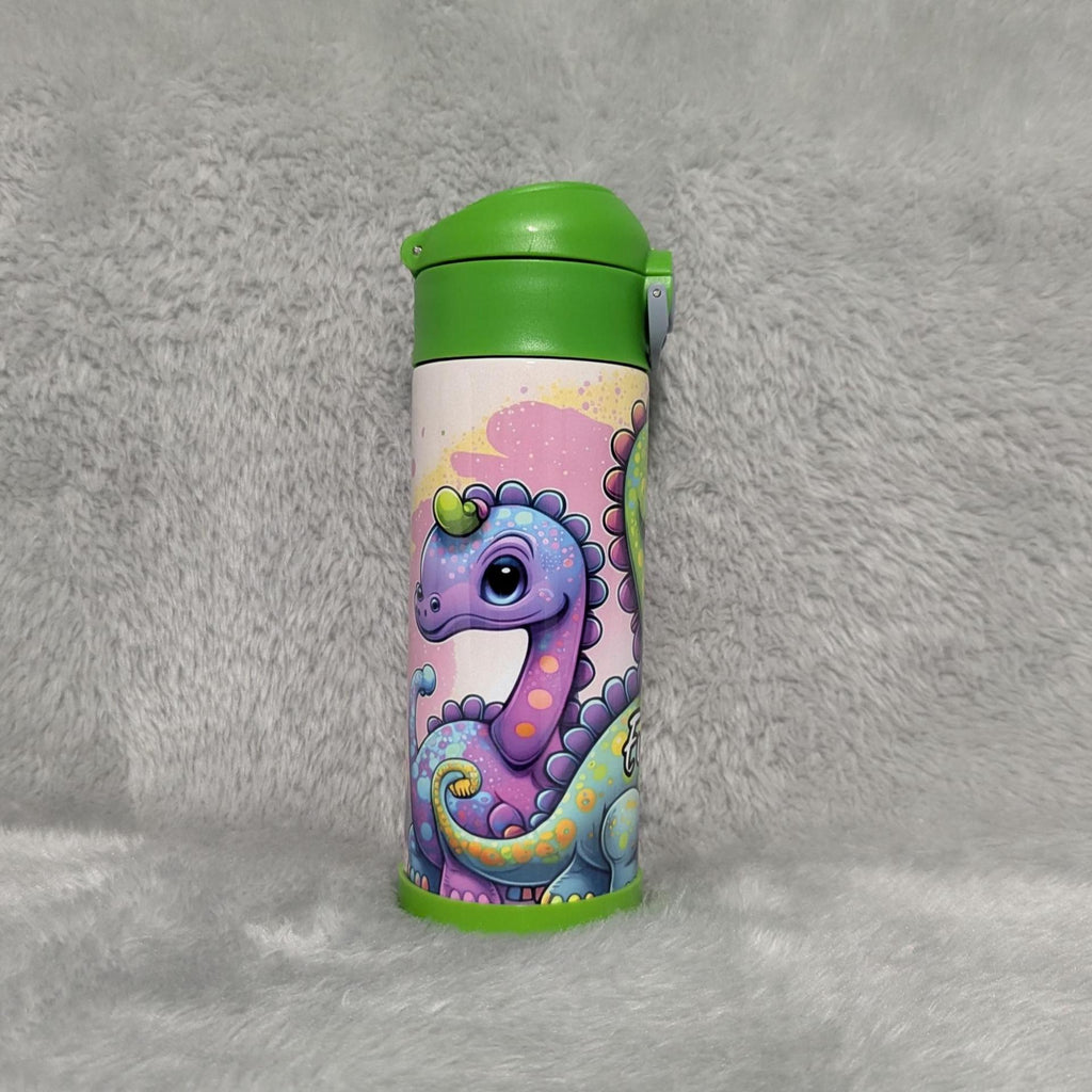 Kids Dinosaur Water Bottle 12oz With Reusable Straw Can Be Personalized