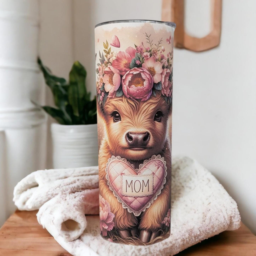 Highland Cow Mom Tumbler with Reusable Straw - Perfect Gift Idea, Can Be Personalized, Highland Cow Lover Gift, Gift For Mom