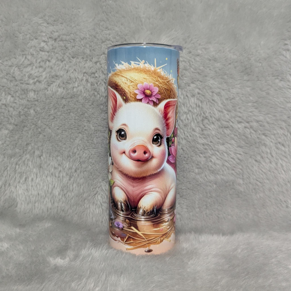Cute Pig Tumbler Can Be Personalized, Piglet Cup With Name, Pig Lover Tumbler, 20oz Skinny Tumbler With Straw, Hot Or Cold Drinkware