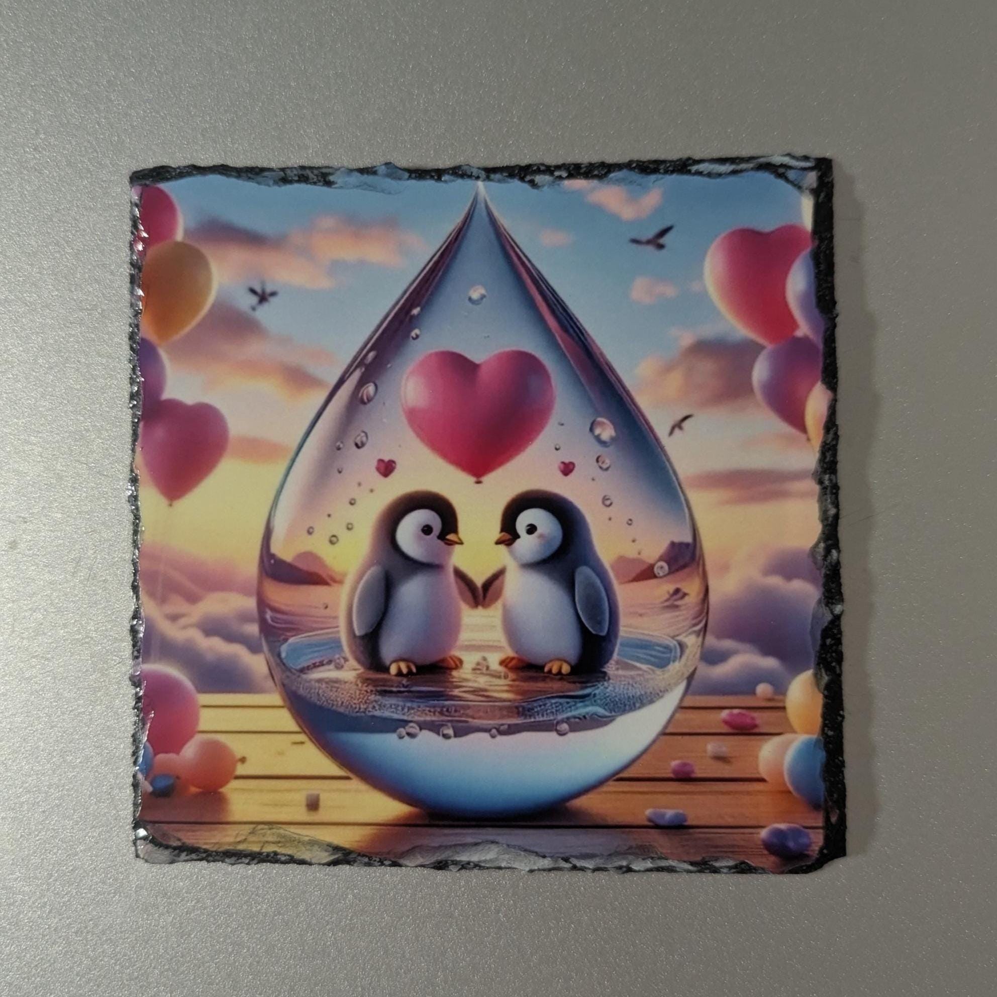 Colorful Slate Penguin Picture with Display Legs