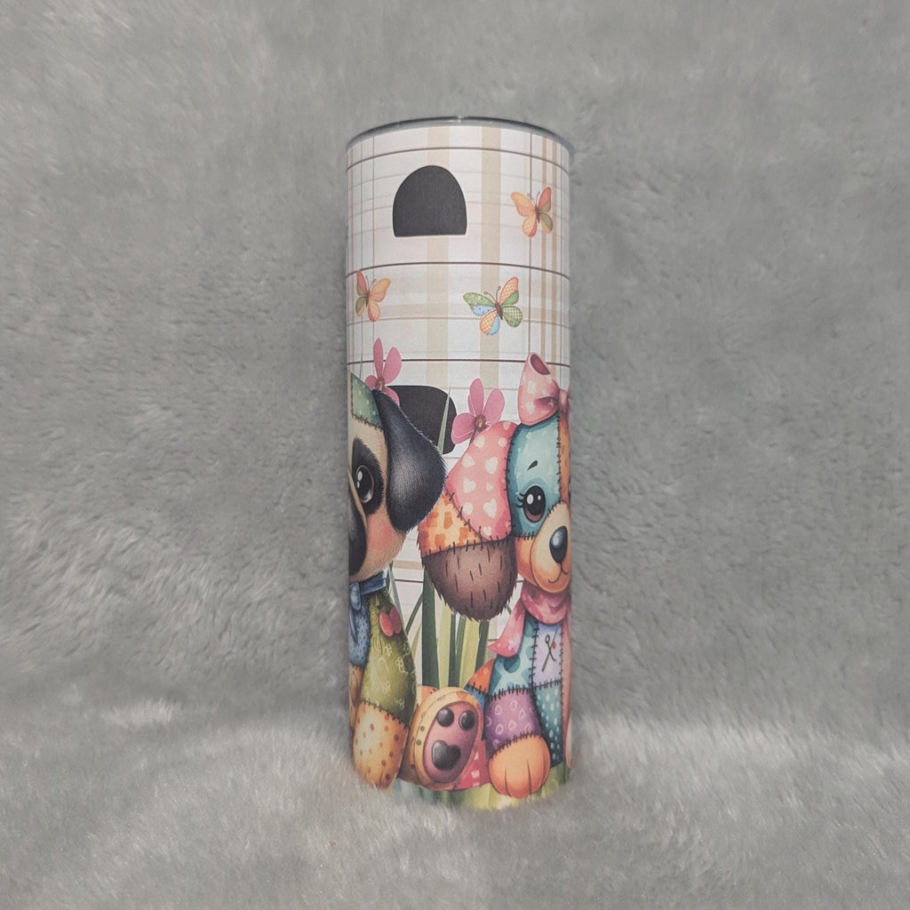 Customizable Patchwork Puppy Tumbler - Includes Reusable Straw for Pet Owners, 20oz Tumbler With Straw, Gift For Her