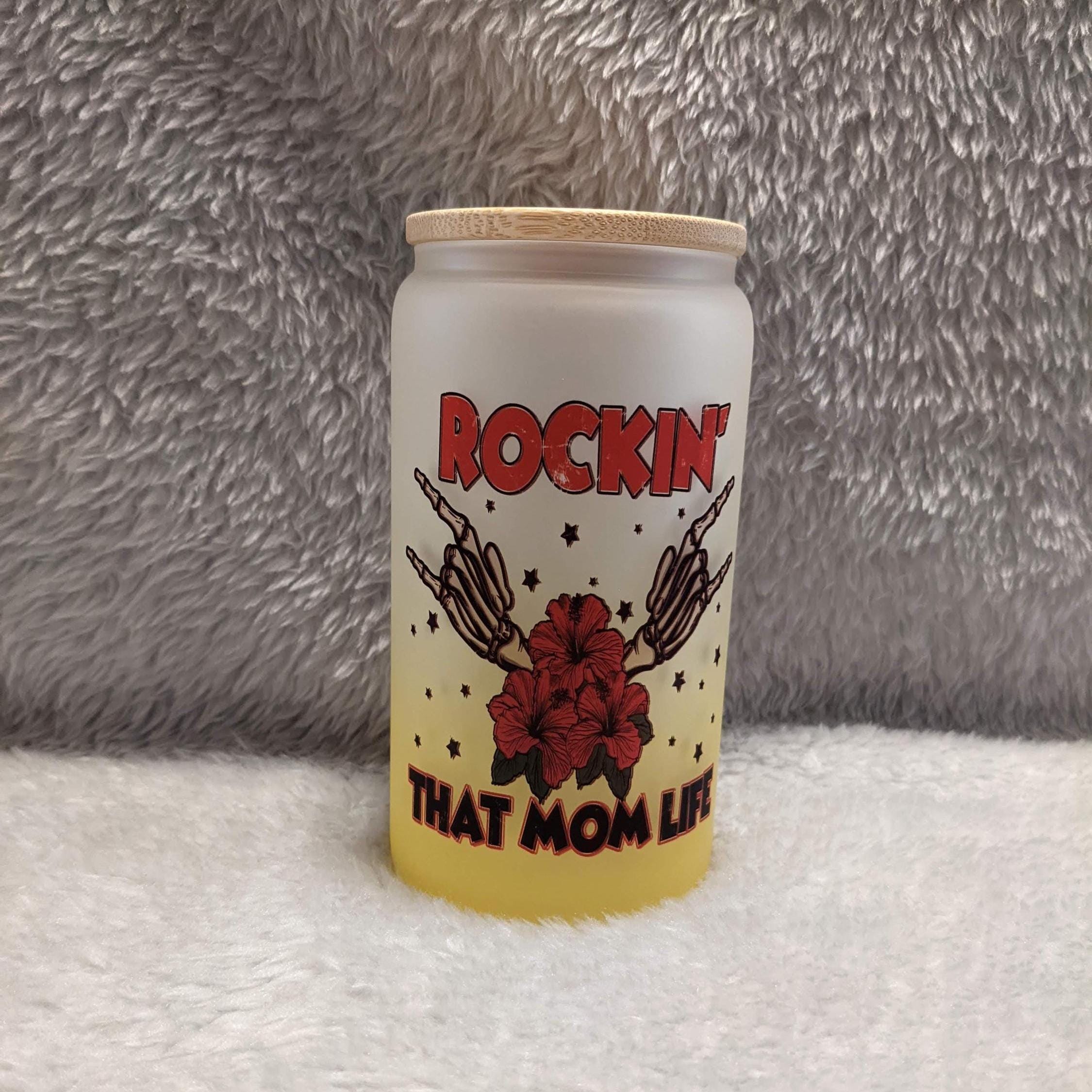 Rockin' That Mom Life 16oz Yellow Frosted Glass with Bamboo Lid & Straw